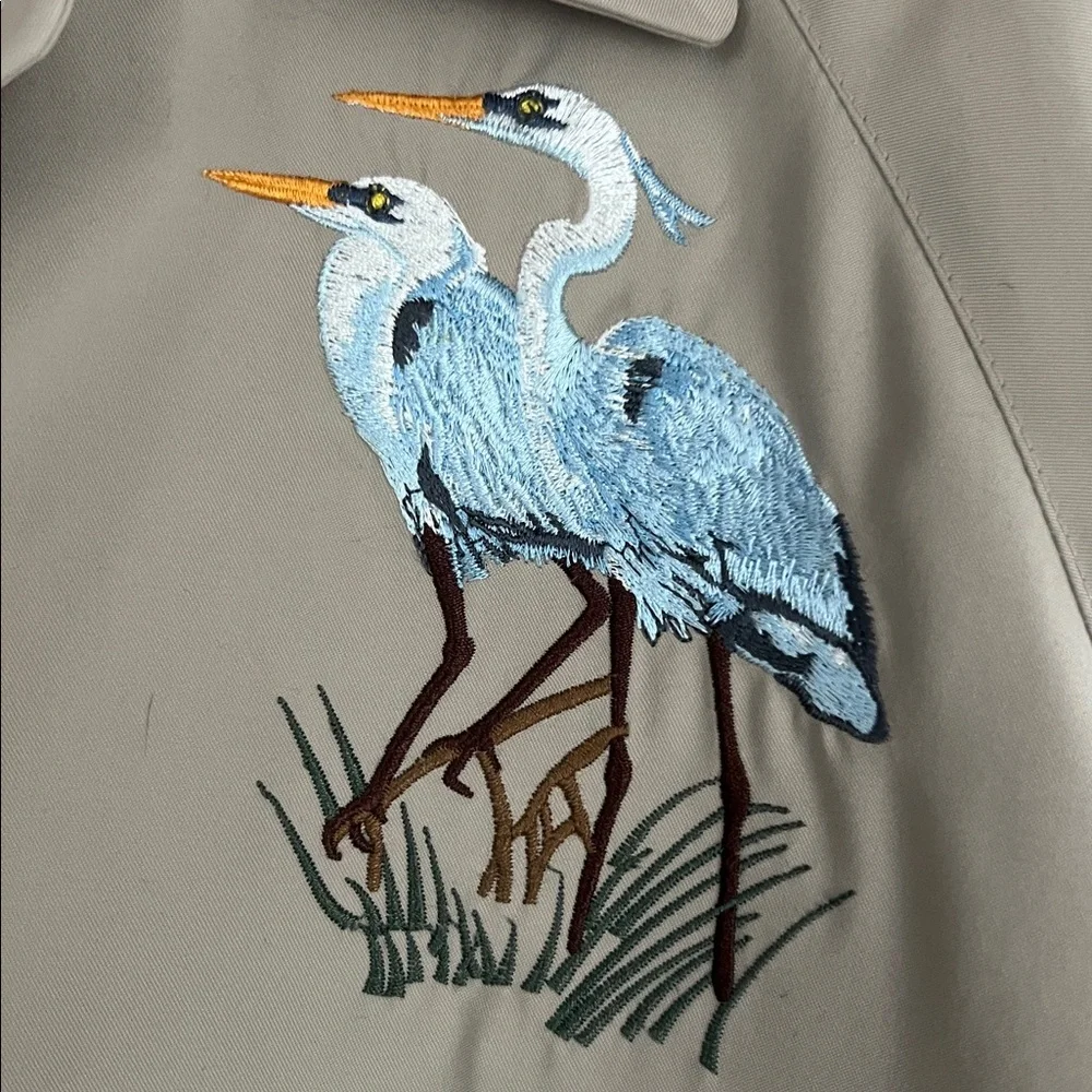 National Wildlife Federation Trench Coat Lined Embroidered Herons Tan Medium - Picture 8 of 12